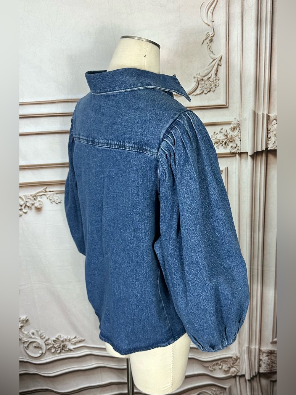 Blue Puff-Sleeve Denim Jacket - Picture 9 of 16